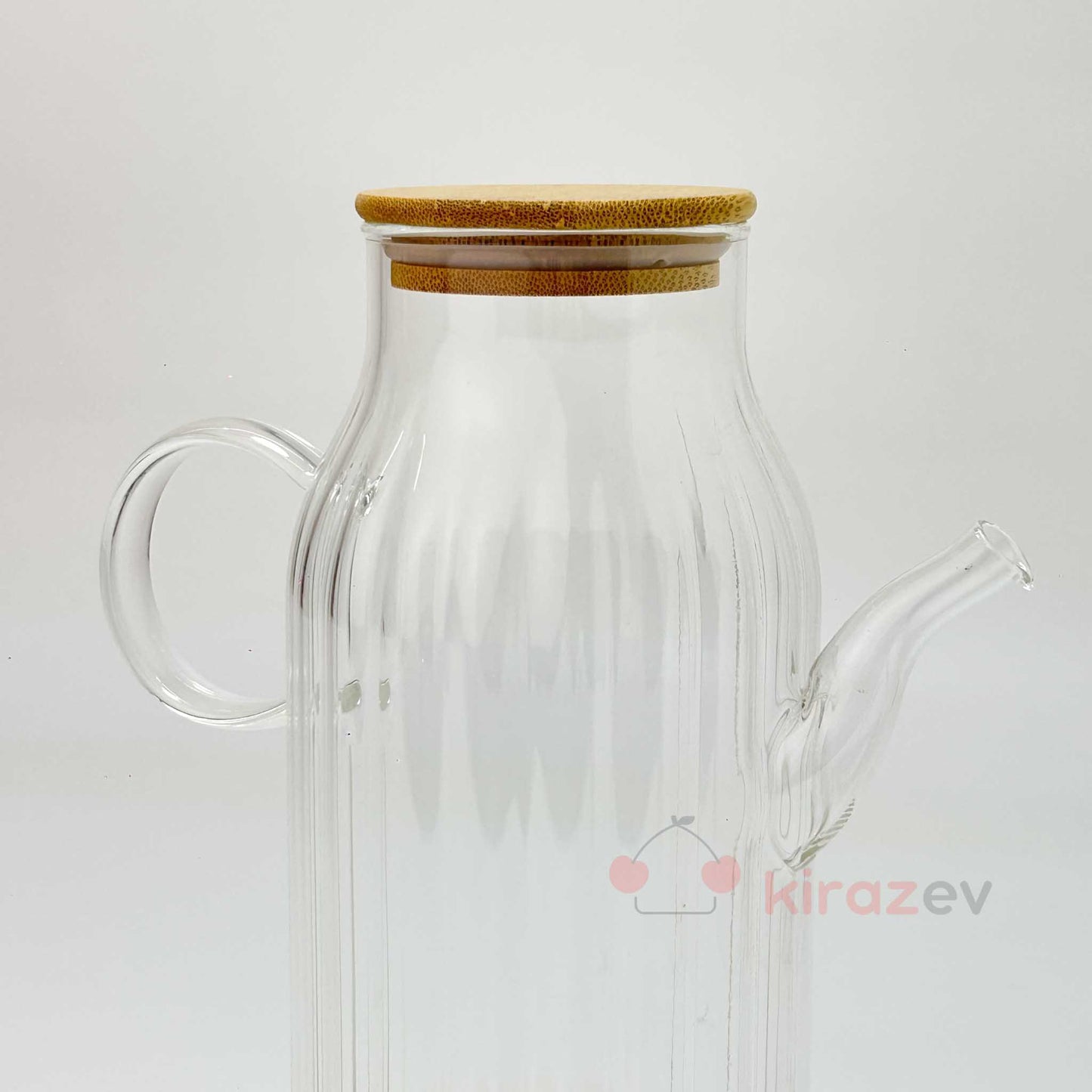 Flora Çizgili Cam Yağdanlık 1000 ml – Bambu Kapaklı