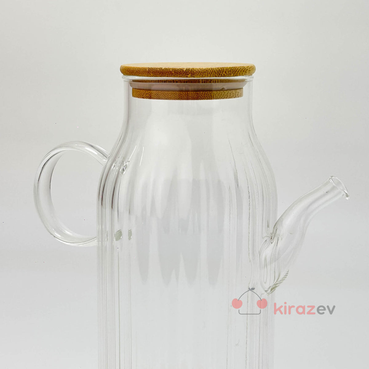 Flora Çizgili Cam Yağdanlık 1000 ml – Bambu Kapaklı