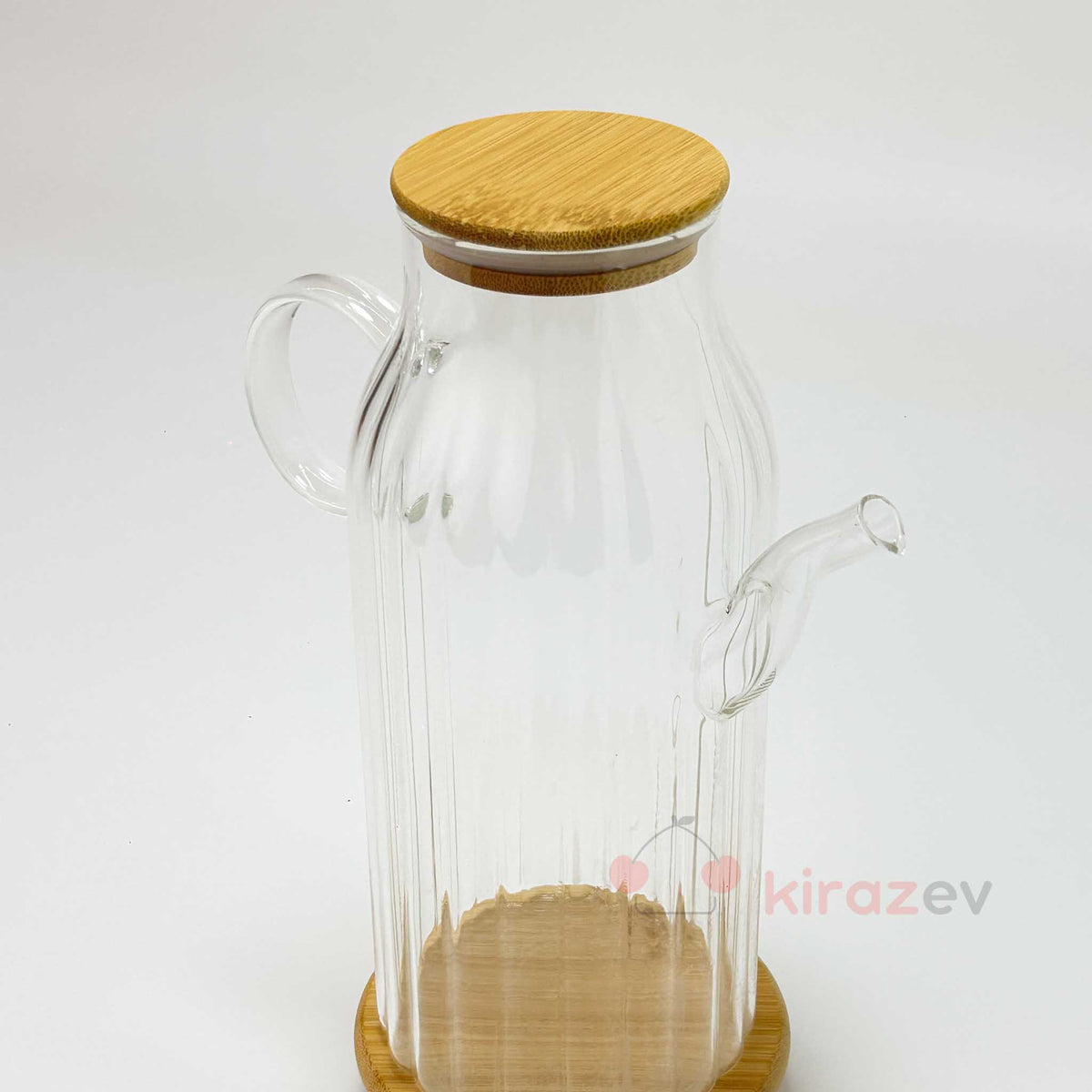 Flora Çizgili Cam Yağdanlık 1000 ml – Bambu Kapaklı