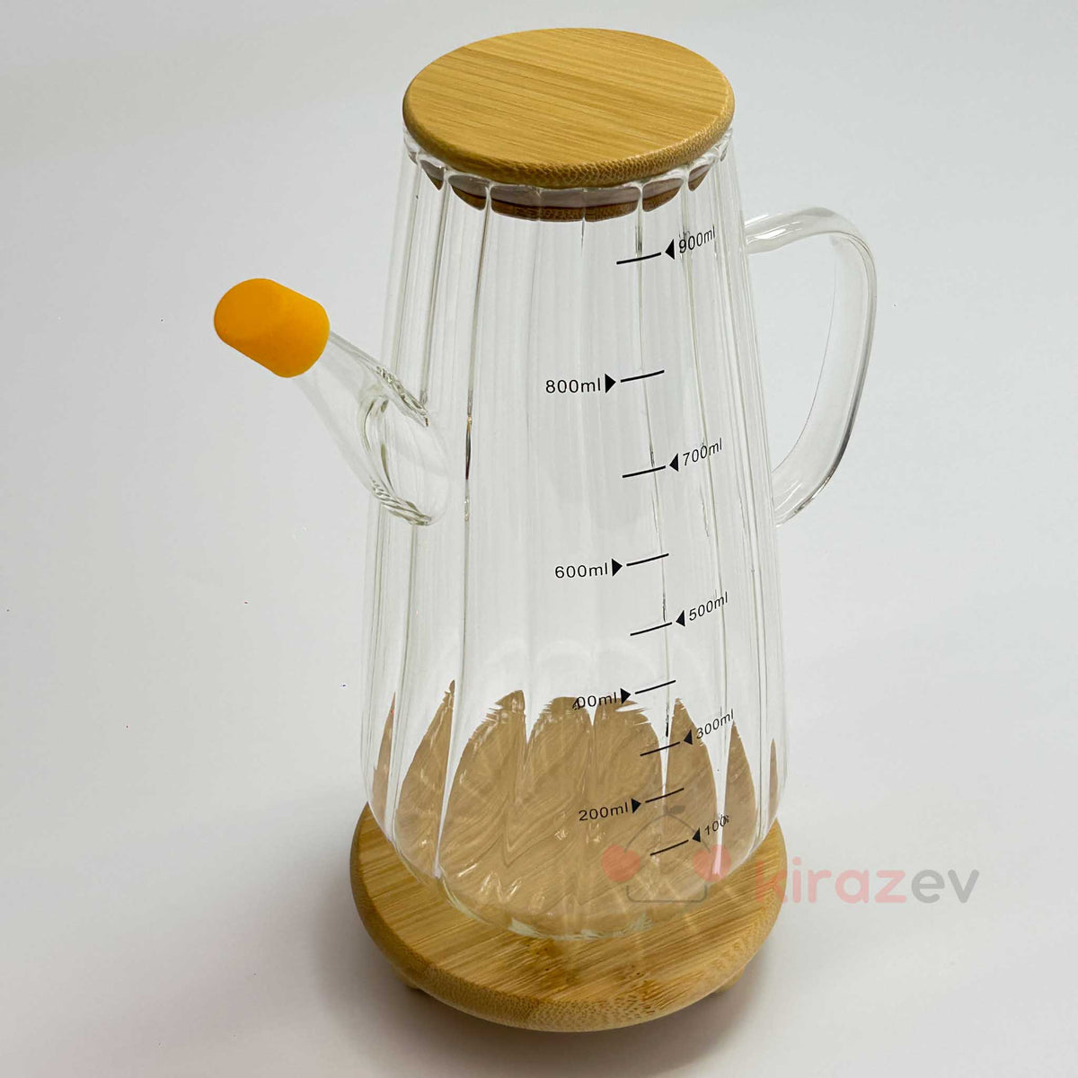 Flora Orange Cam Yağdanlık 900 ml – Bambu Kapaklı