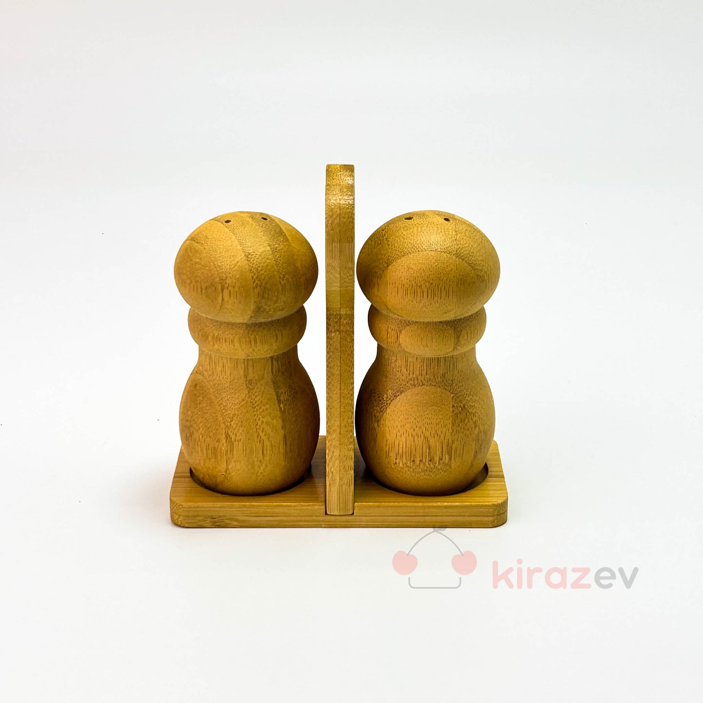 İkili Kalpli Bambu Tuzluk Seti