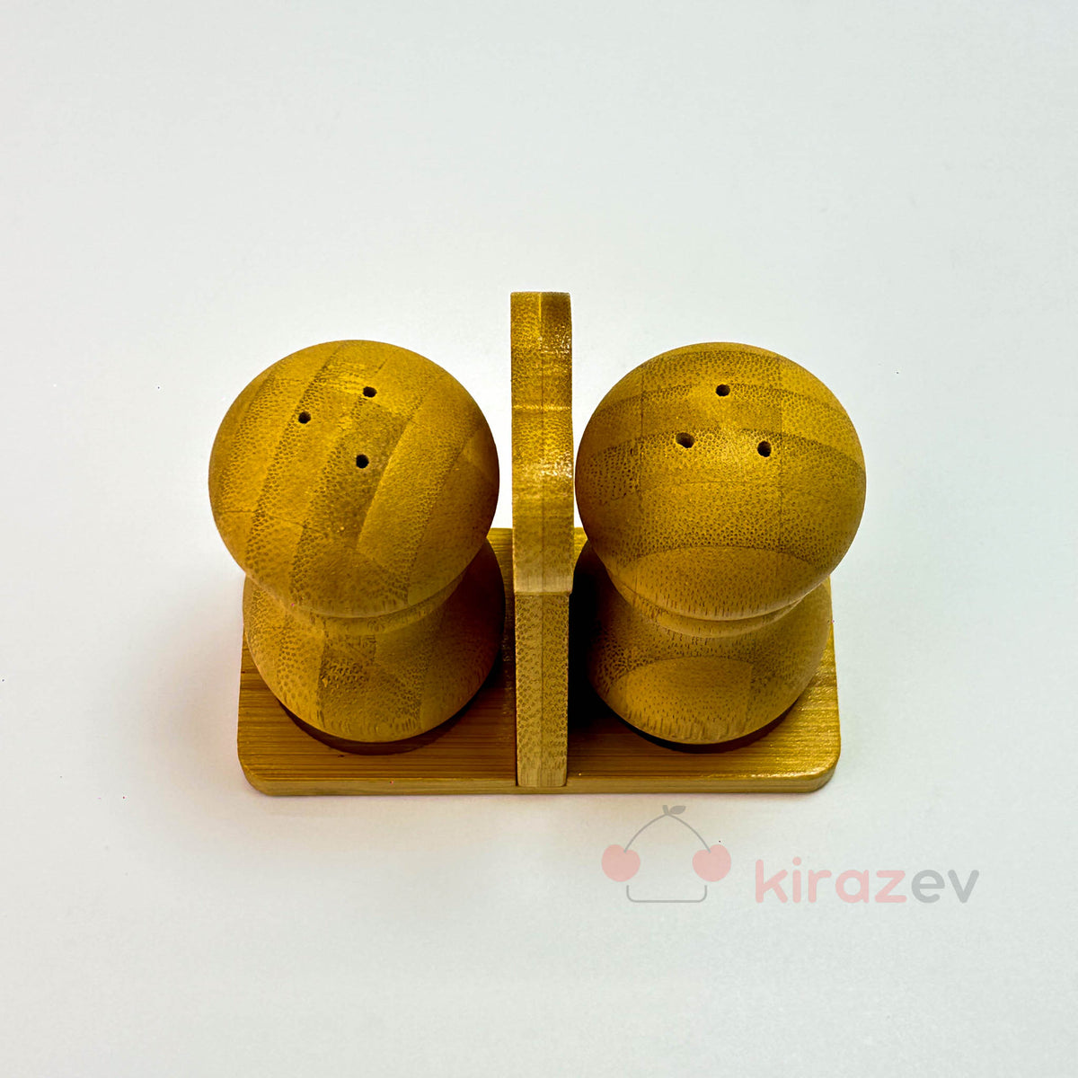 İkili Kalpli Bambu Tuzluk Seti