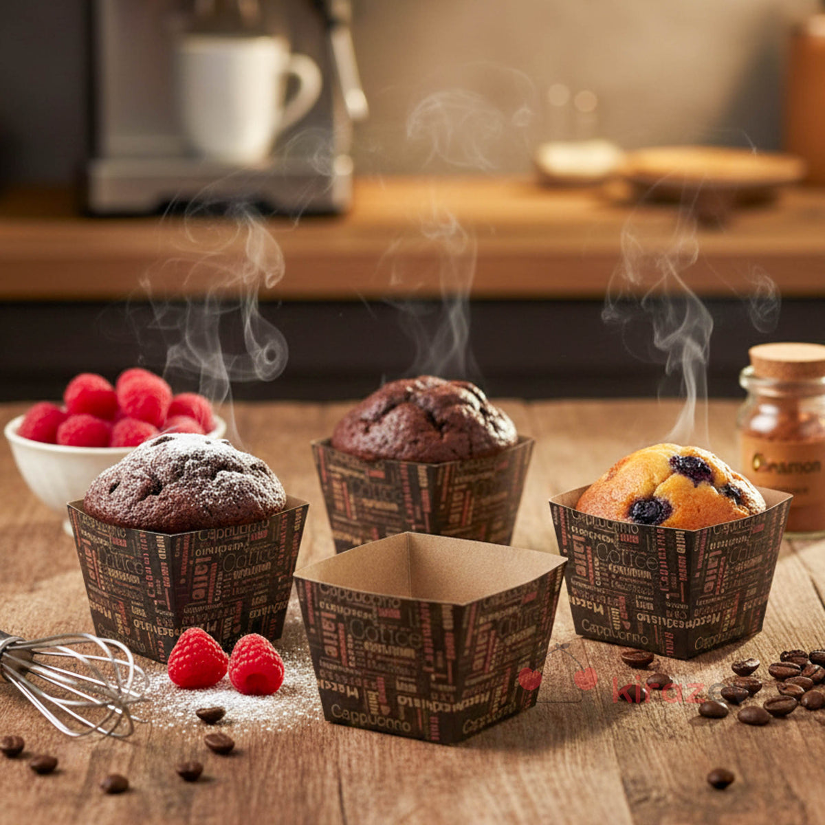 Kahve Yazılı Kare Muffin Kapsülü 24’lü – Fırına Dayanıklı - Kiraz Ev