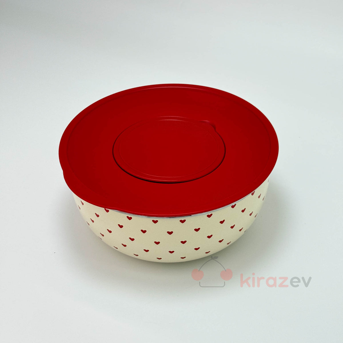 Kırmızı Kalpli Emaye Karıştırma Kabı – Vakum Kapaklı