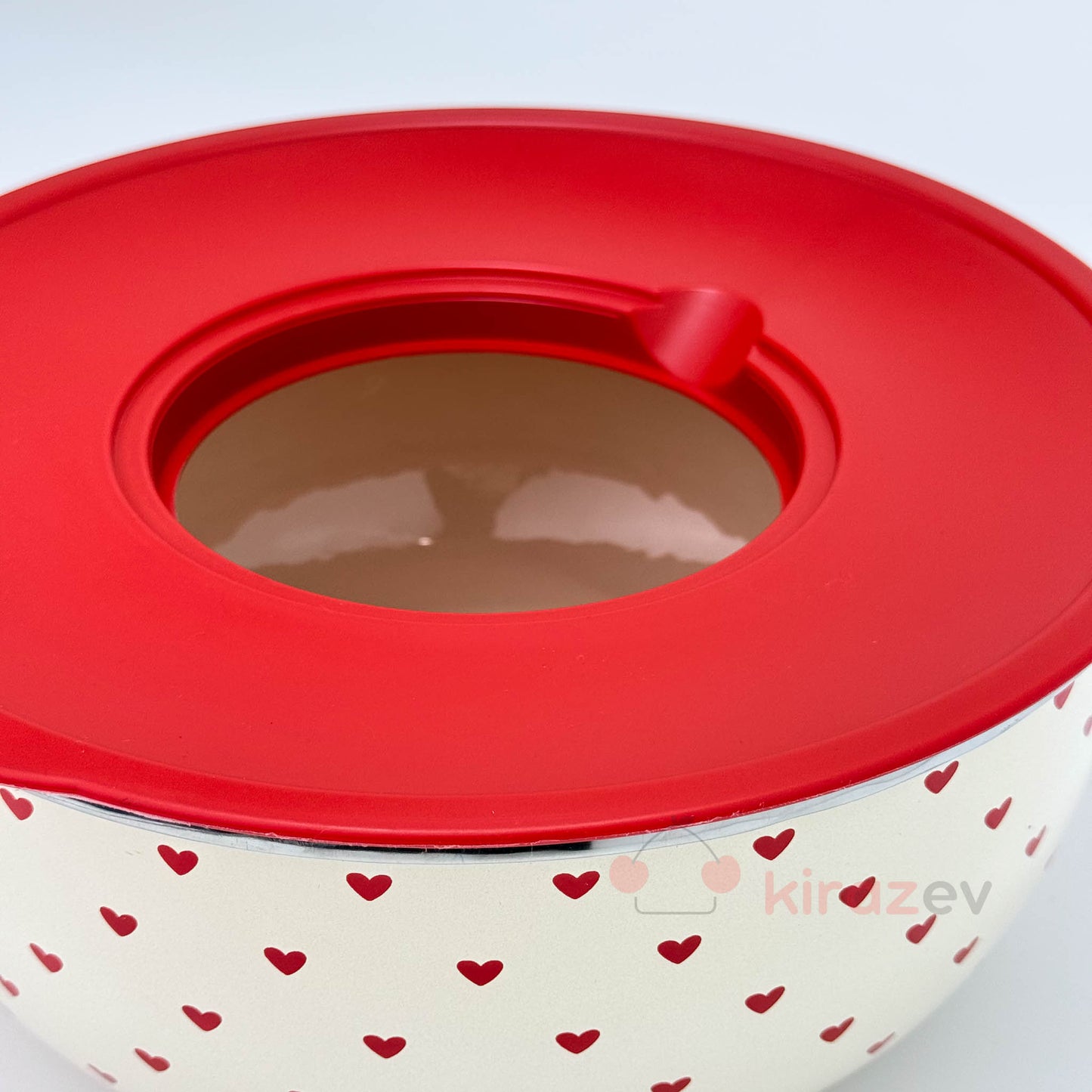 Kırmızı Kalpli Emaye Karıştırma Kabı – Vakum Kapaklı