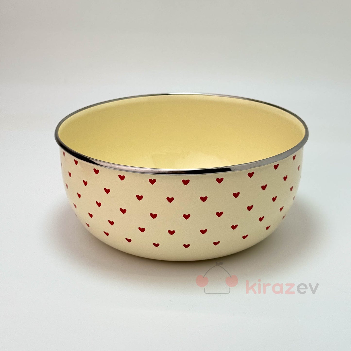 Kırmızı Kalpli Emaye Karıştırma Kabı – Vakum Kapaklı