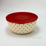 Kırmızı Kalpli Emaye Karıştırma Kabı – Vakum Kapaklı