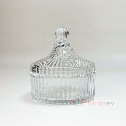 Kristal Desenli Kapaklı Cam Şekerlik