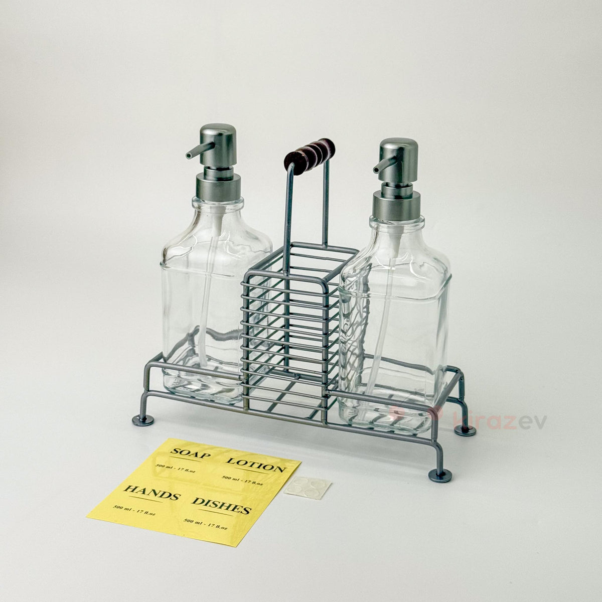 Stantlı Sıvı Sabunluk Seti Gri 2'li