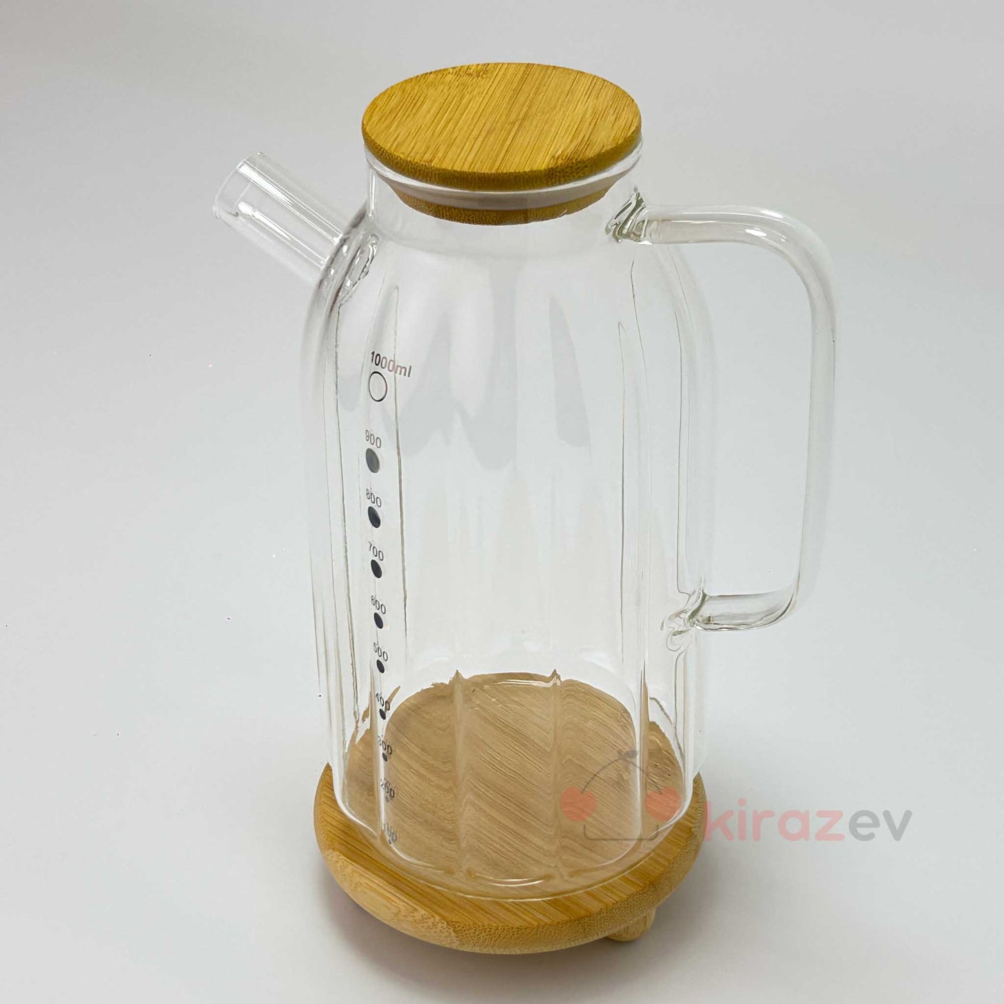 Luna Silindirik Cam Yağdanlık 1000 ml – Bambu Kapaklı