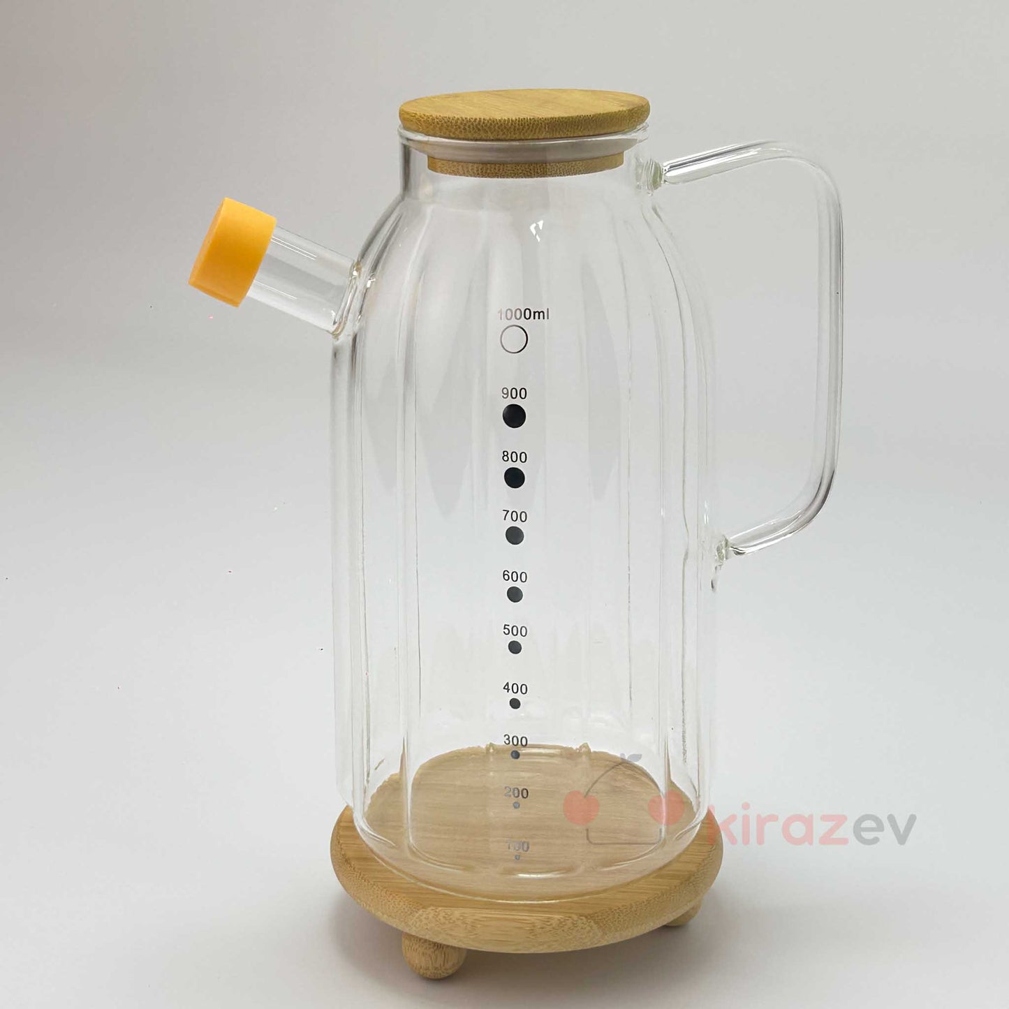 Luna Silindirik Cam Yağdanlık 1000 ml – Bambu Kapaklı