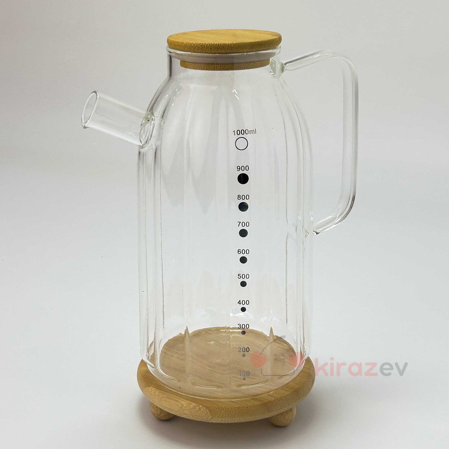 Luna Silindirik Cam Yağdanlık 1000 ml – Bambu Kapaklı