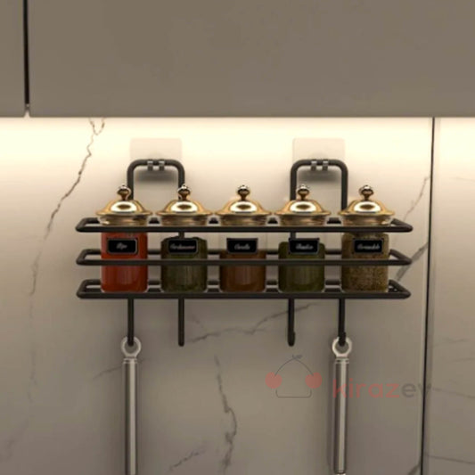 Siyah Metal Kancalı Duvar Rafı