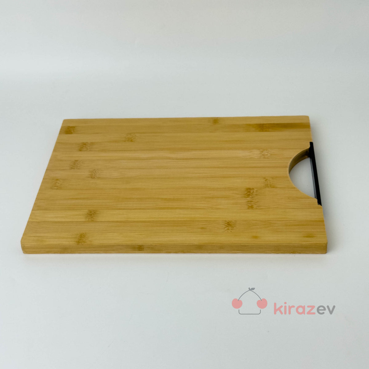Bambu Kesim Panosu - Siyah Metal Kulplu - Kiraz Ev