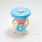 Cam Muggle Suluk - Mavi Çiçekli Pipetli