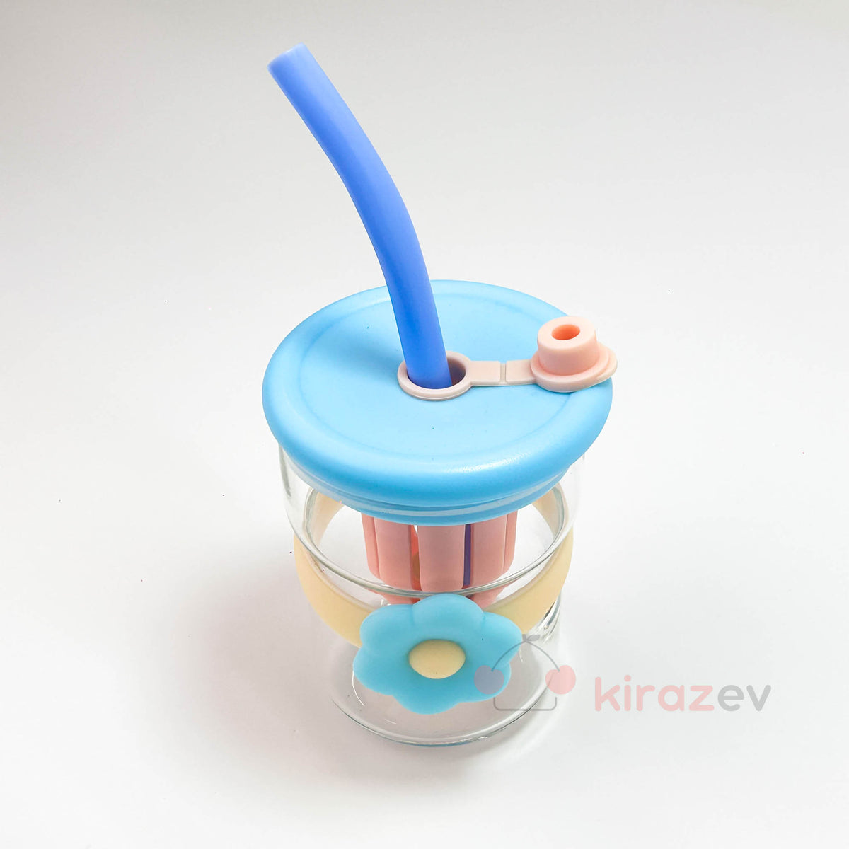 Cam Muggle Suluk - Mavi Çiçekli Pipetli