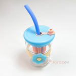 Cam Muggle Suluk - Mavi Çiçekli Pipetli