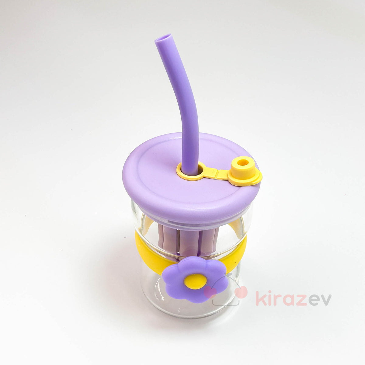 Cam Muggle Suluk – Mor Çiçekli Pipetli