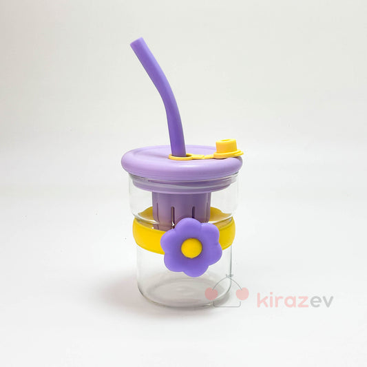 Cam Muggle Suluk – Mor Çiçekli Pipetli