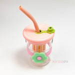 Cam Muggle Suluk - Pembe Çiçekli Pipetli