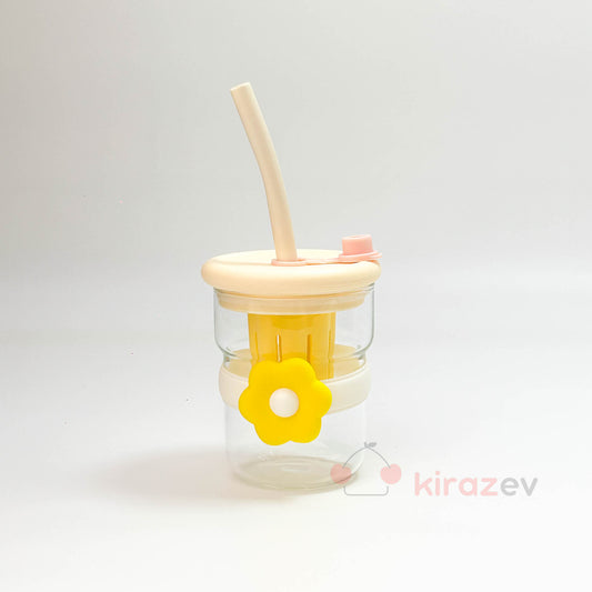 Cam Muggle Suluk – Sarı Çiçekli Pipetli