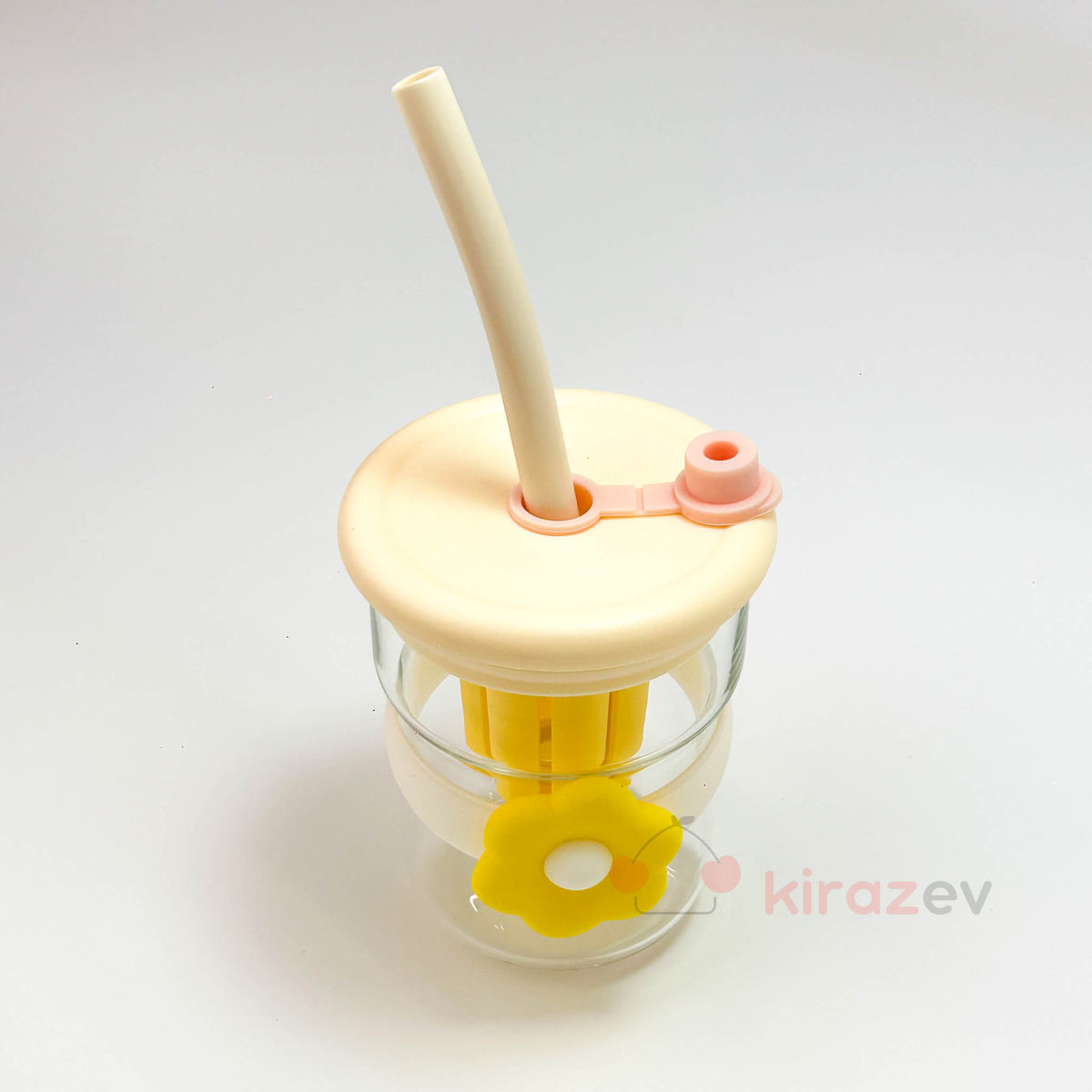 Cam Muggle Suluk – Sarı Çiçekli Pipetli