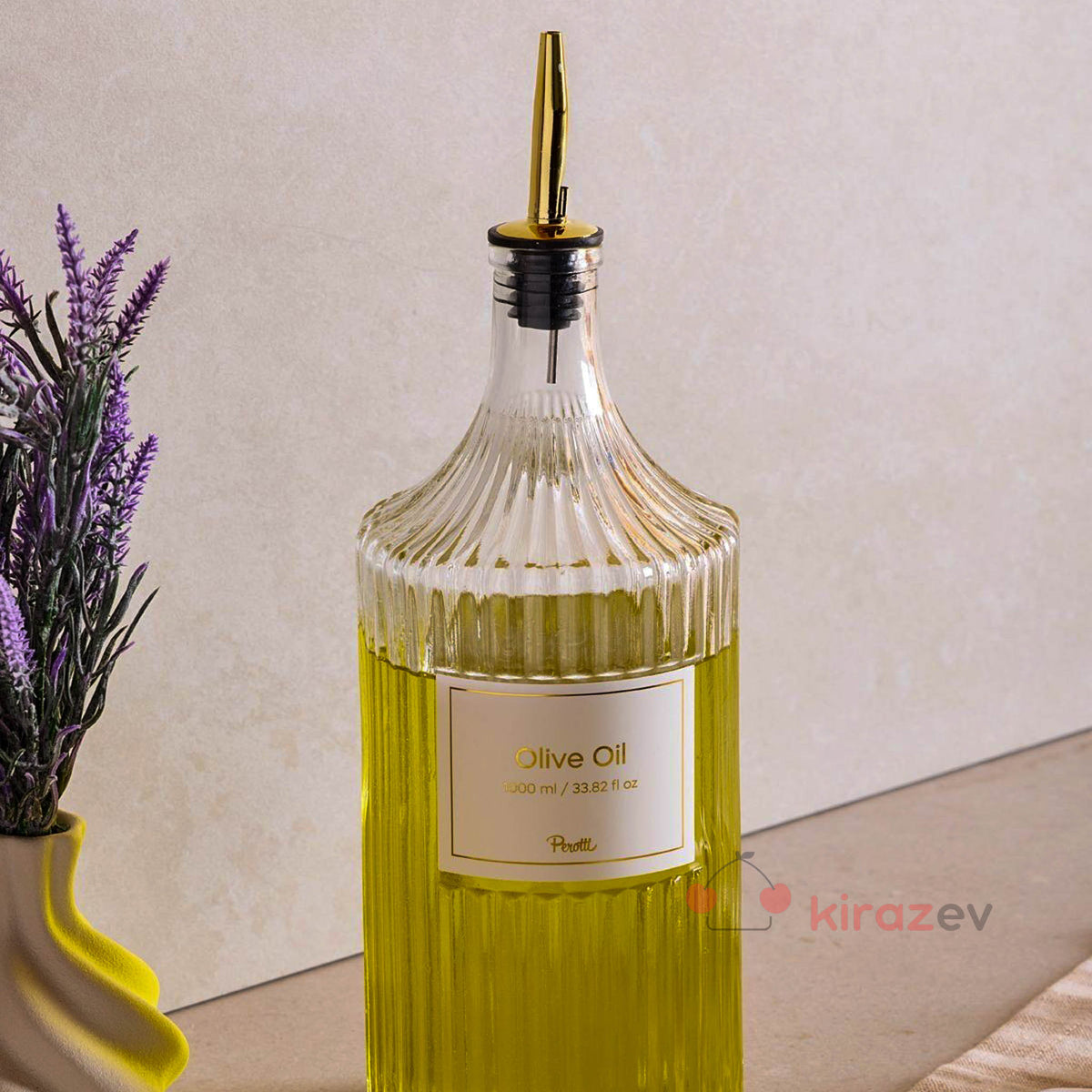 Perotti Cam Yağlık Şişe – Çift Başlıklı Etiketli 1000 ml