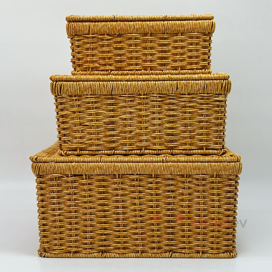 Rattan Açık Ton Saklama Kutu - 3'lü Set