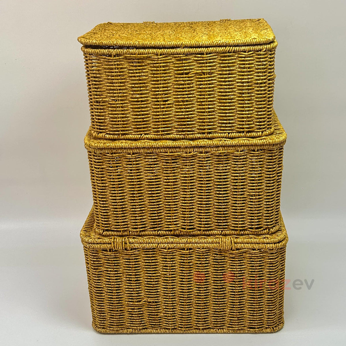 Rattan Kapaklı Kutu - 3'lü Set Saklama