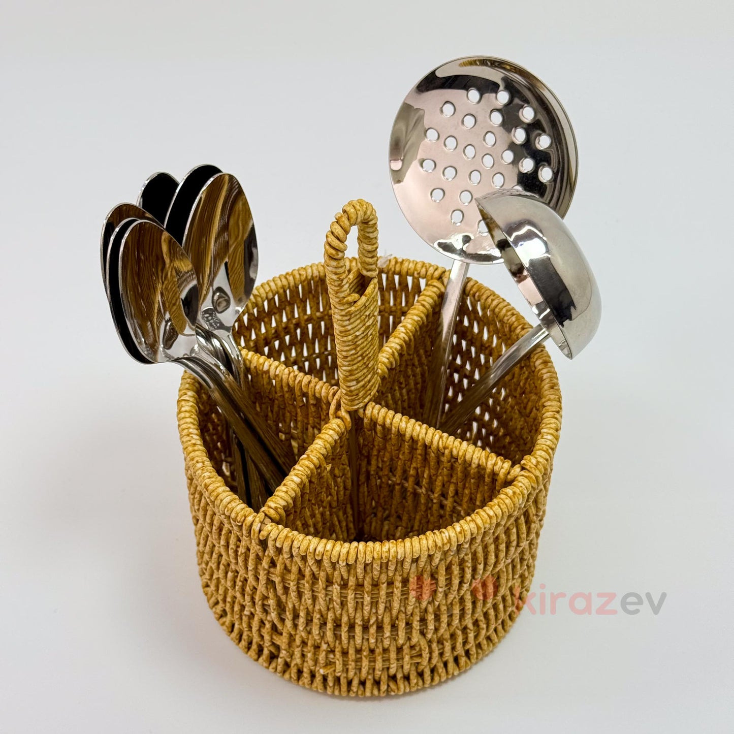 Rattan Kaşıklık 4 Bölmeli Mutfak Organizeri