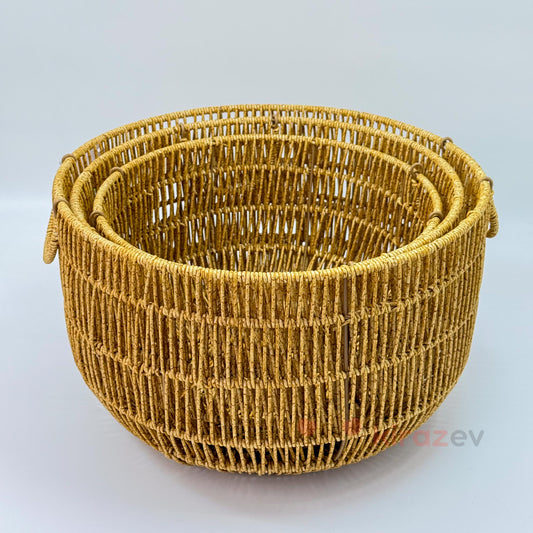 Rattan Kulplu Organizer Sepet Saksı 3'lü Set