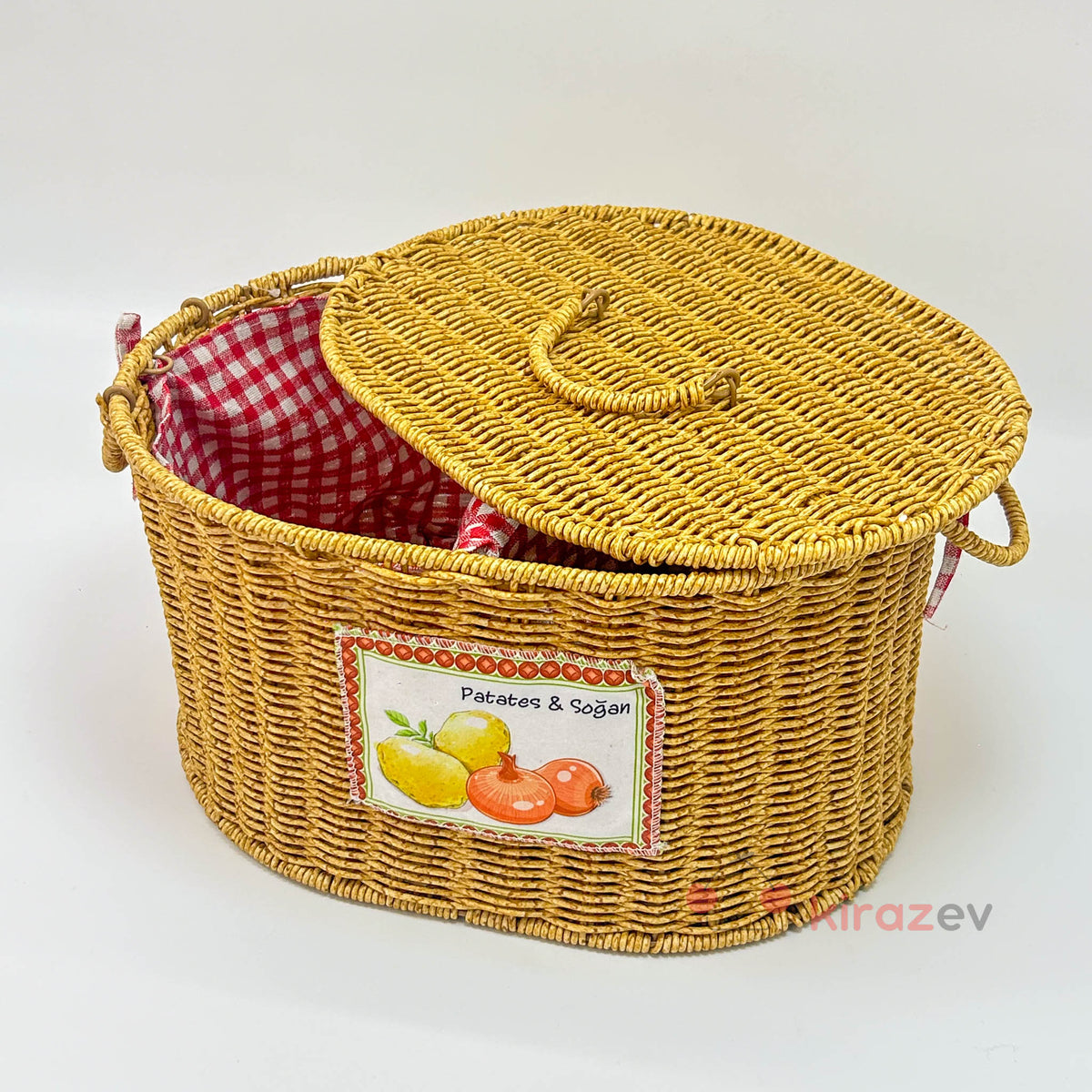Rattan Bölmeli Patates Soğanlık Oval - Kiraz Ev