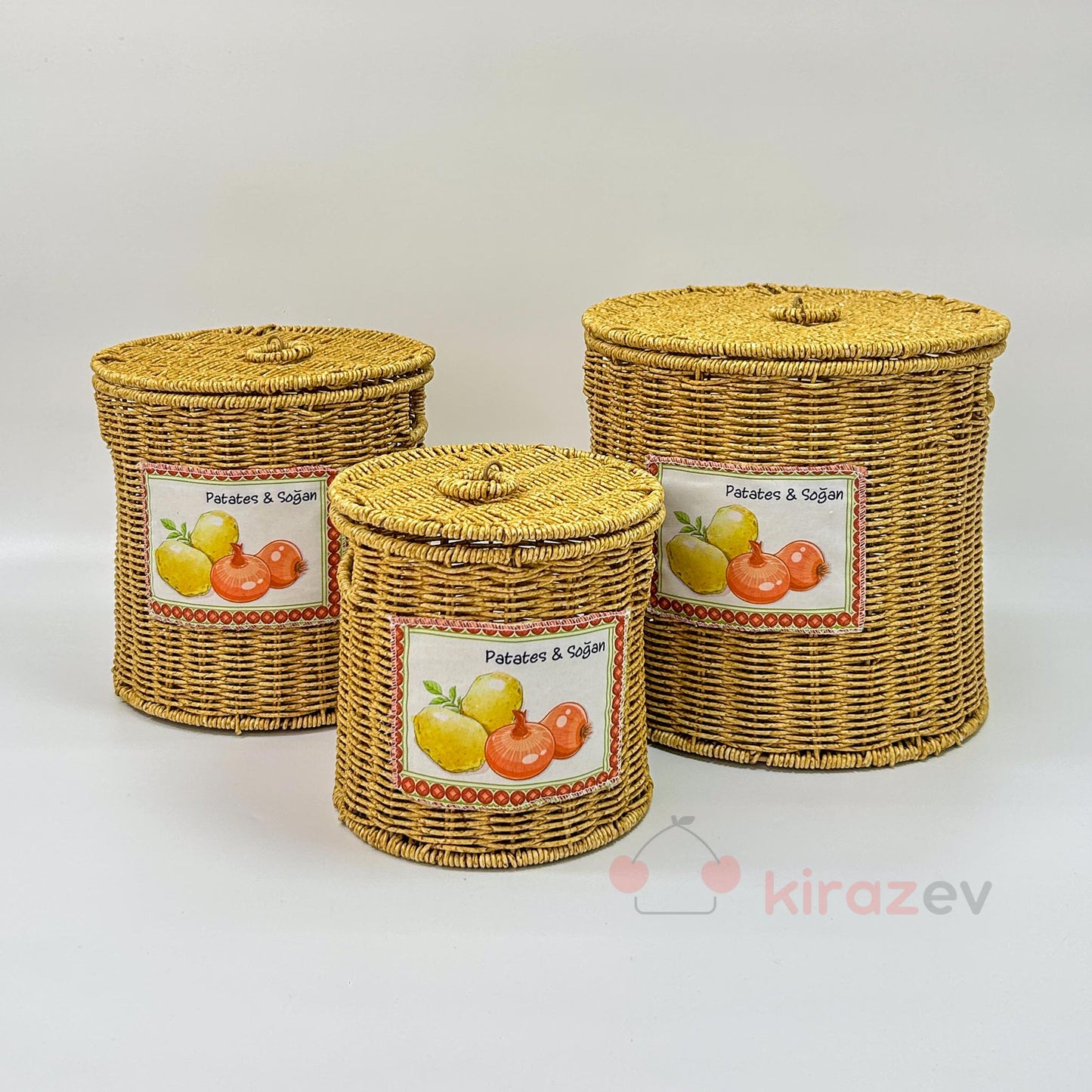 Patates Soğanlık Rattan Kapaklı Sepet Büyük Boy