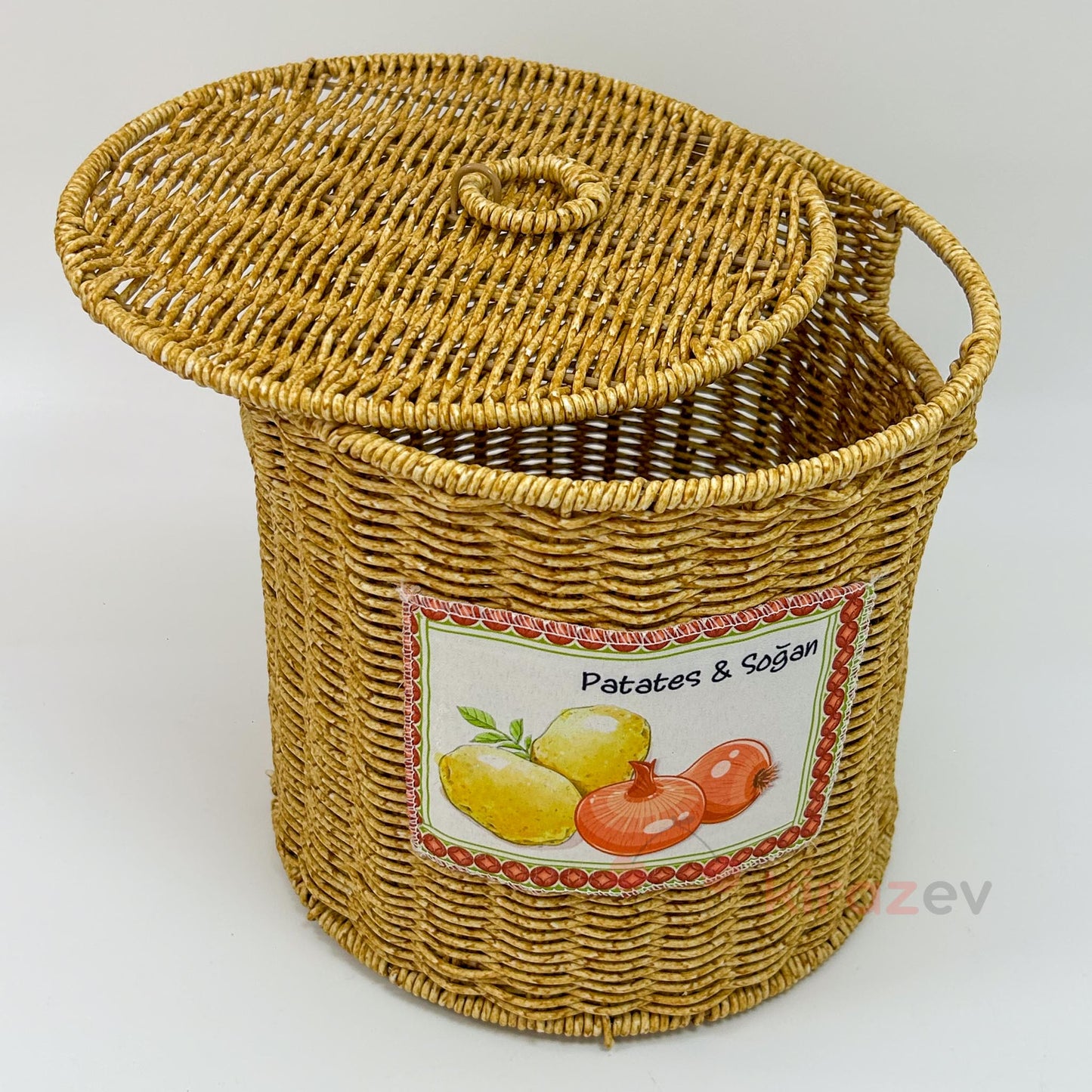 Patates Soğanlık Rattan Kapaklı Sepet Büyük Boy