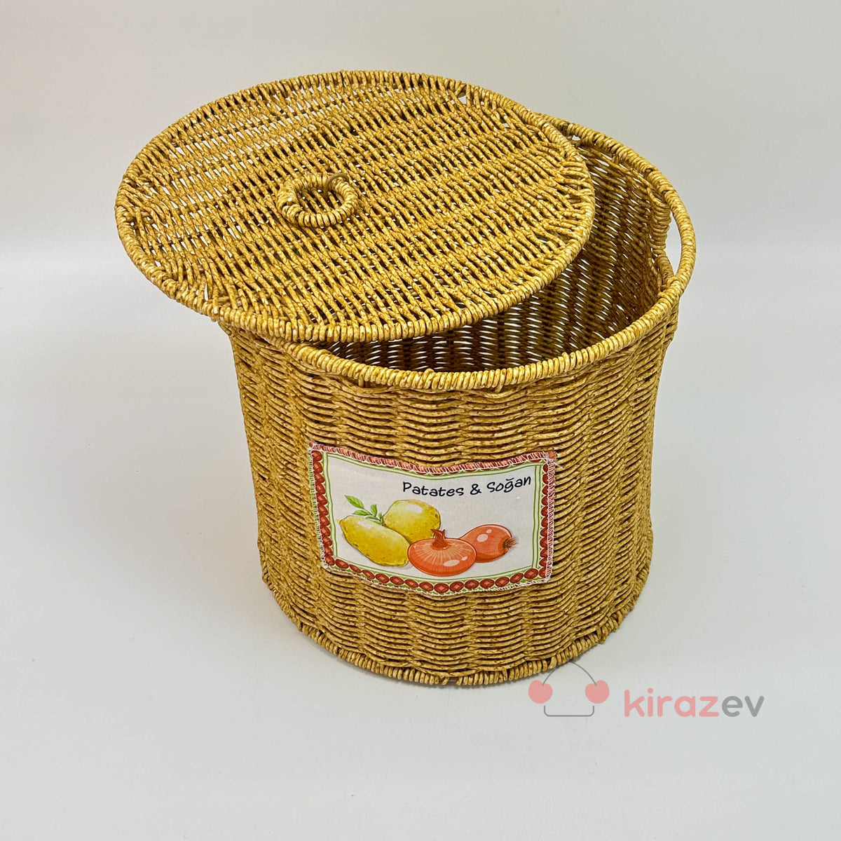 Patates Soğanlık Rattan Kapaklı Sepet Orta Boy - Kiraz Ev