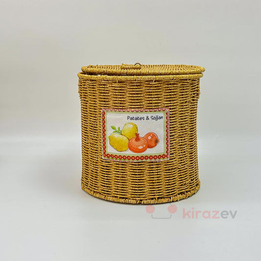 Patates Soğanlık Rattan Kapaklı Sepet Orta Boy