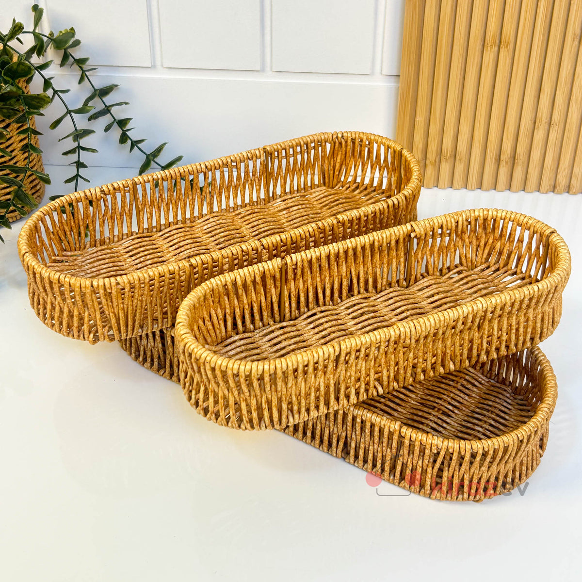 Rattan Uzun Organizer Sepet Seti (3’lü)