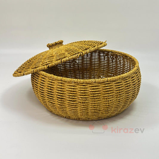 Rattan Yuvarlak Kapaklı Organizer Sepet Büyük Boy