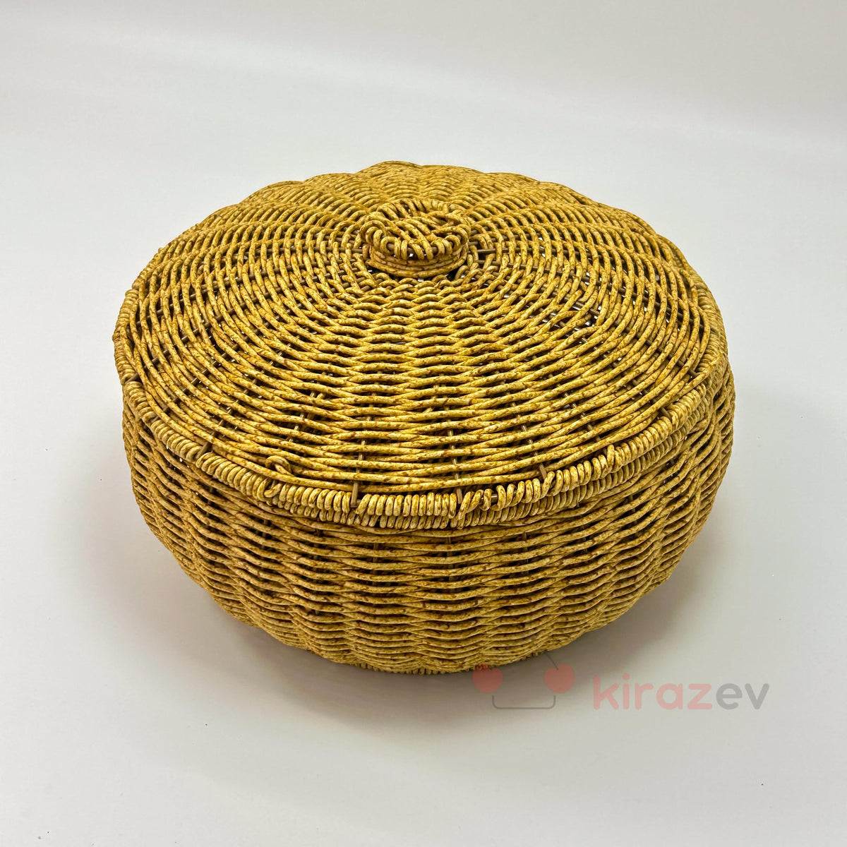 Rattan Yuvarlak Kapaklı Organizer Sepet Büyük Boy