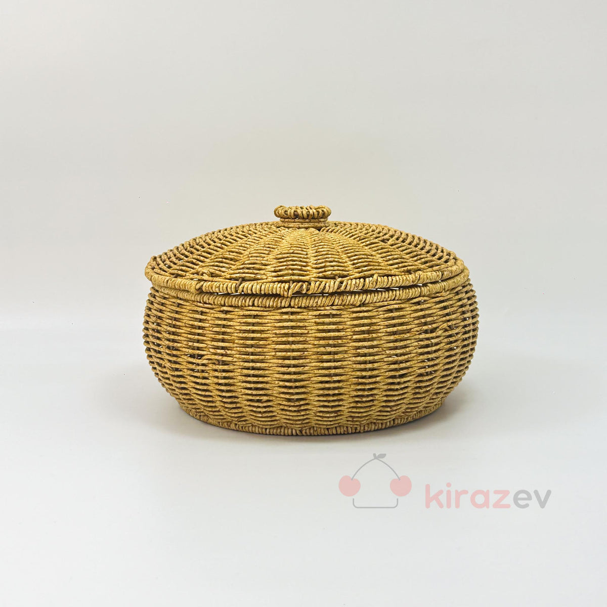 Rattan Yuvarlak Kapaklı Organizer Sepet Küçük Boy