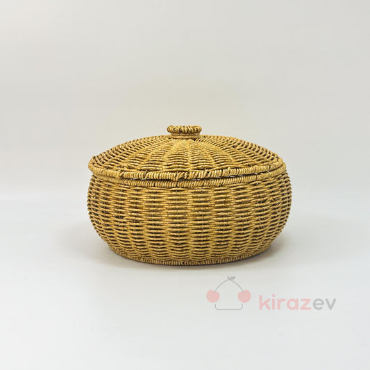 Rattan Yuvarlak Kapaklı Organizer Sepet Küçük Boy