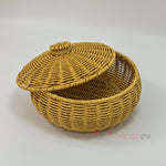Rattan Yuvarlak Kapaklı Organizer Sepet Küçük Boy