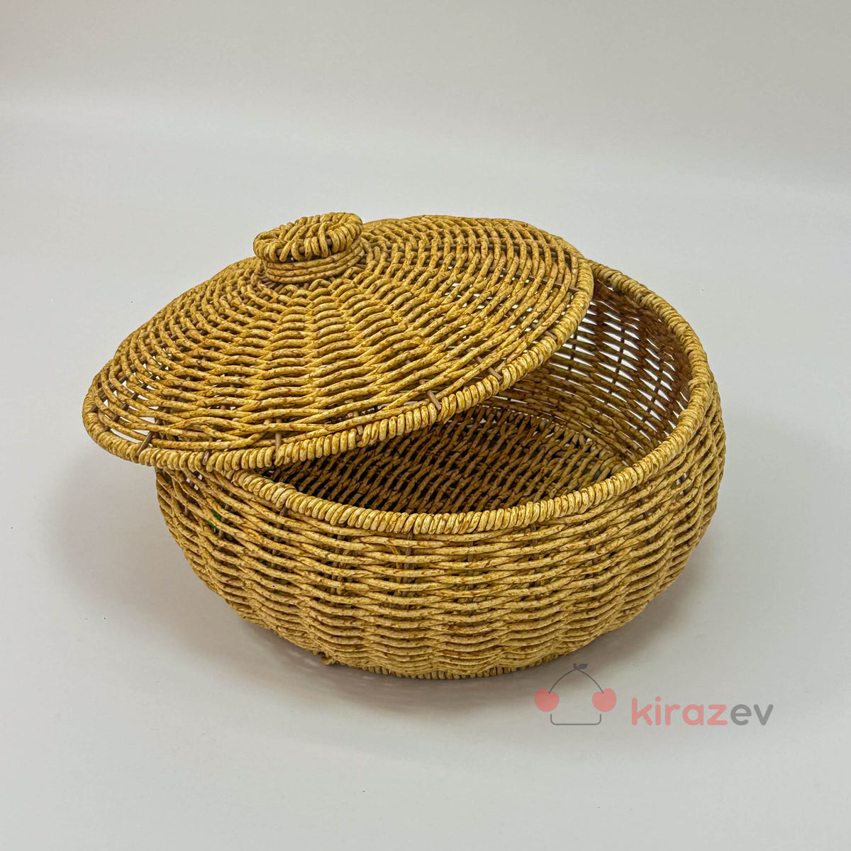 Rattan Yuvarlak Kapaklı Organizer Sepet Küçük Boy - Kiraz Ev