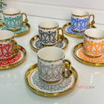 Renkli Altın Yaldızlı Kahve Fincanı Seti 6’lı
