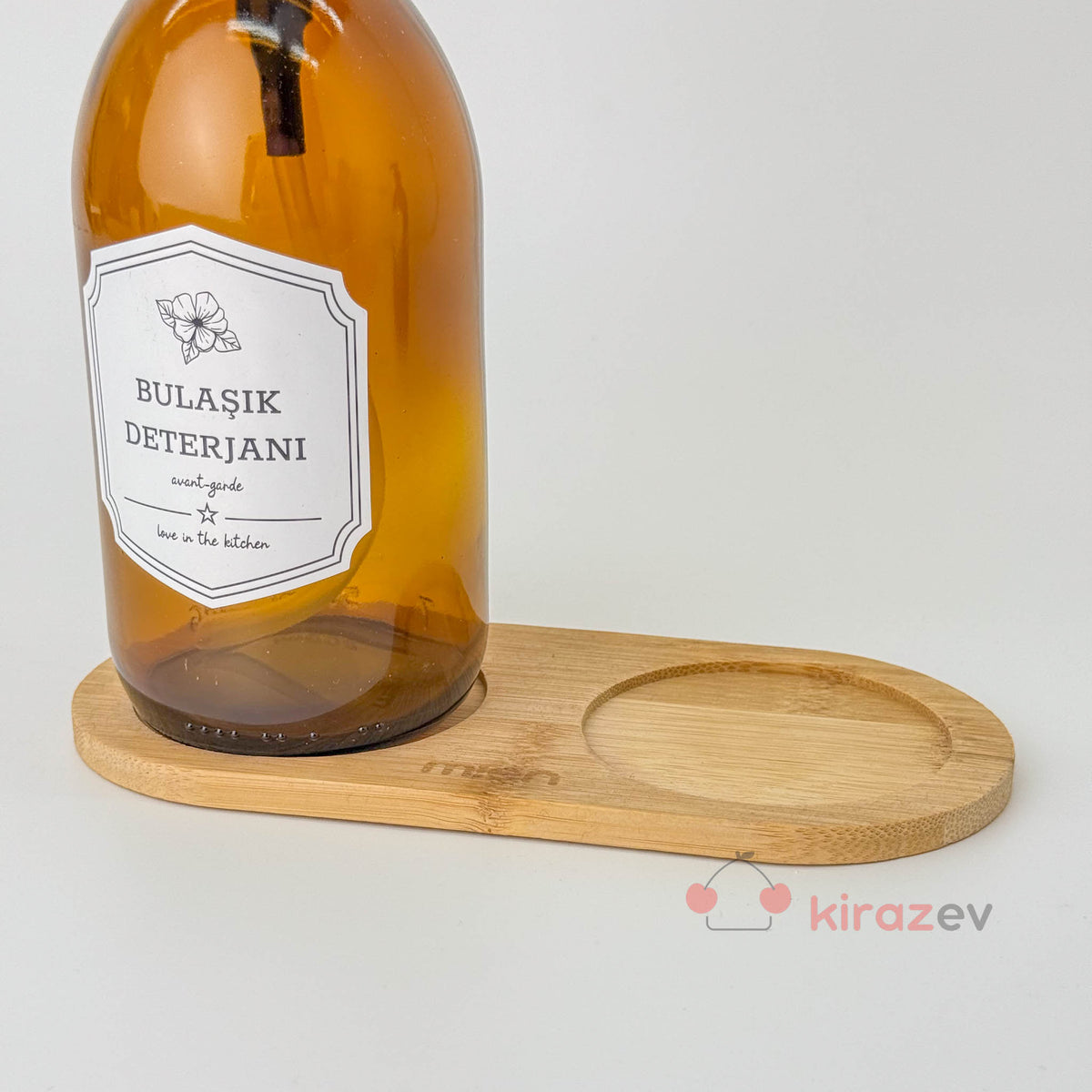 Retro Sıvı Sabunluk Seti Bambu Stantlı - Kiraz Ev