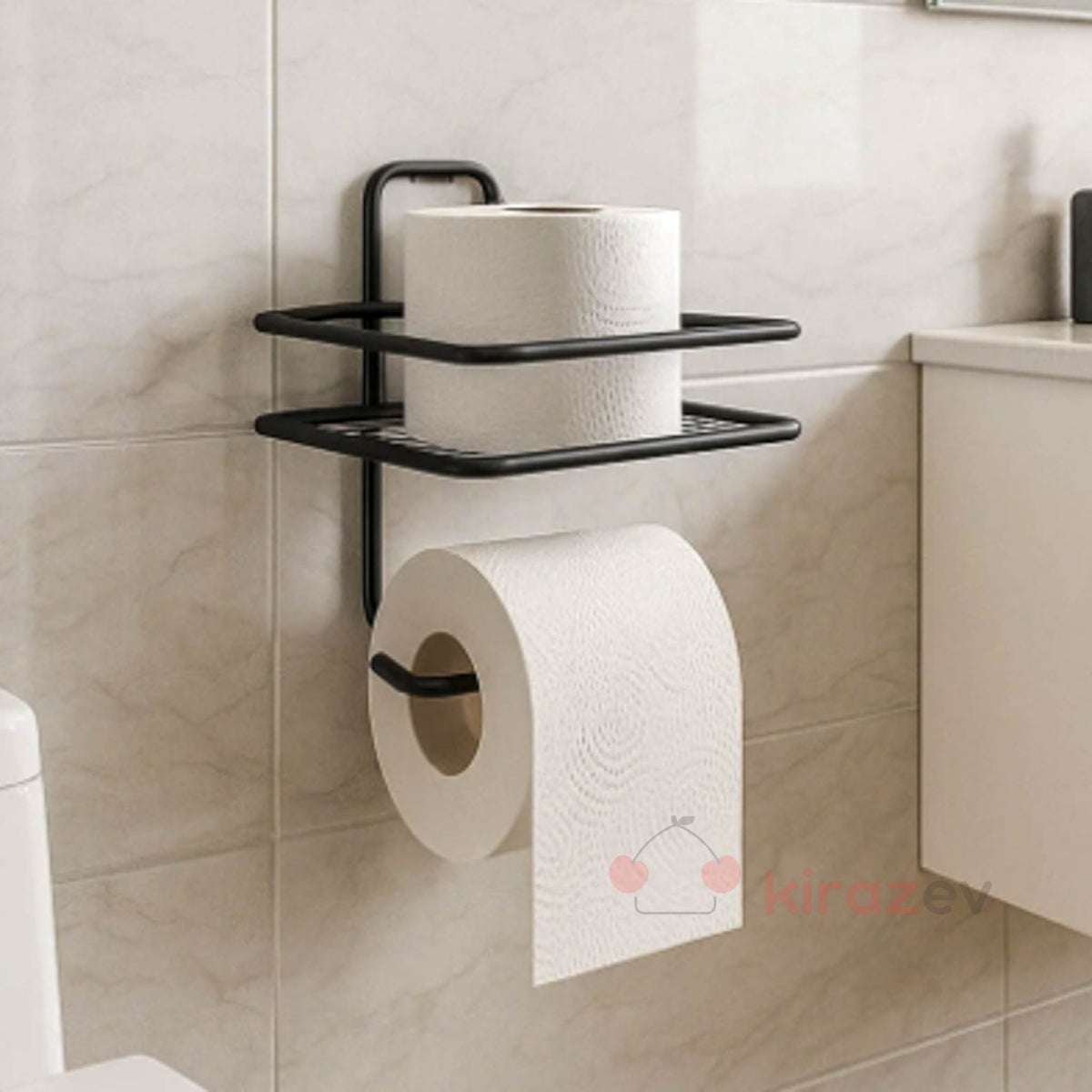 Siyah Metal Tuvalet Kağıdı Tutucu – Raflı