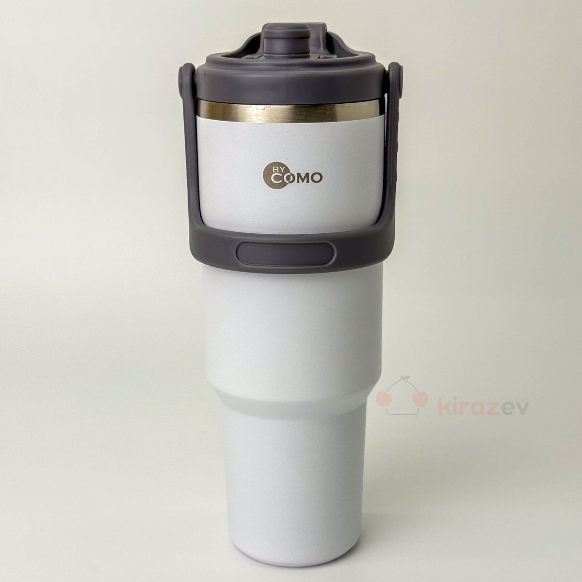 Paslanmaz Tutacaklı Pipetli Çelik Termos Beyaz