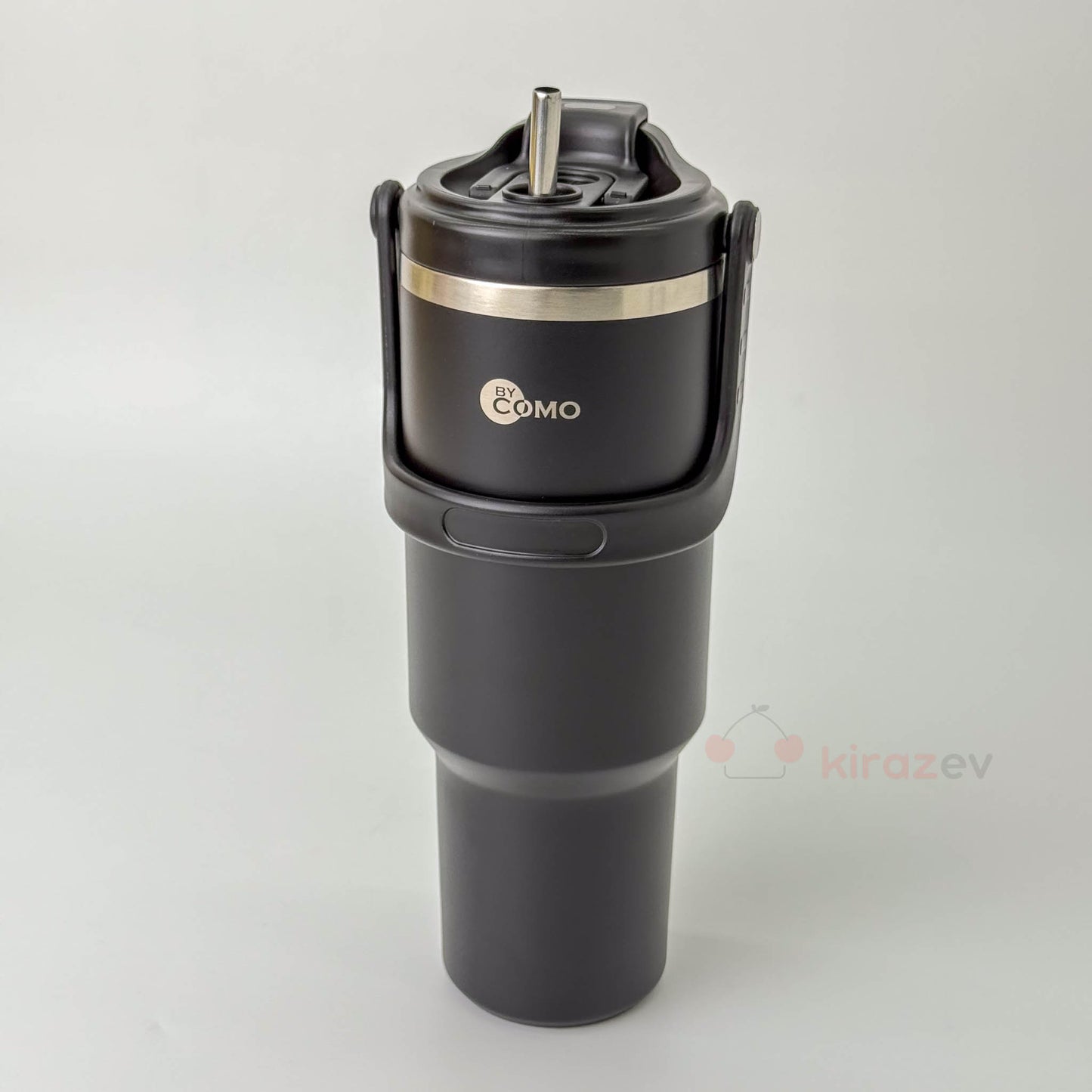 Paslanmaz Tutacaklı Pipetli Çelik Termos Siyah