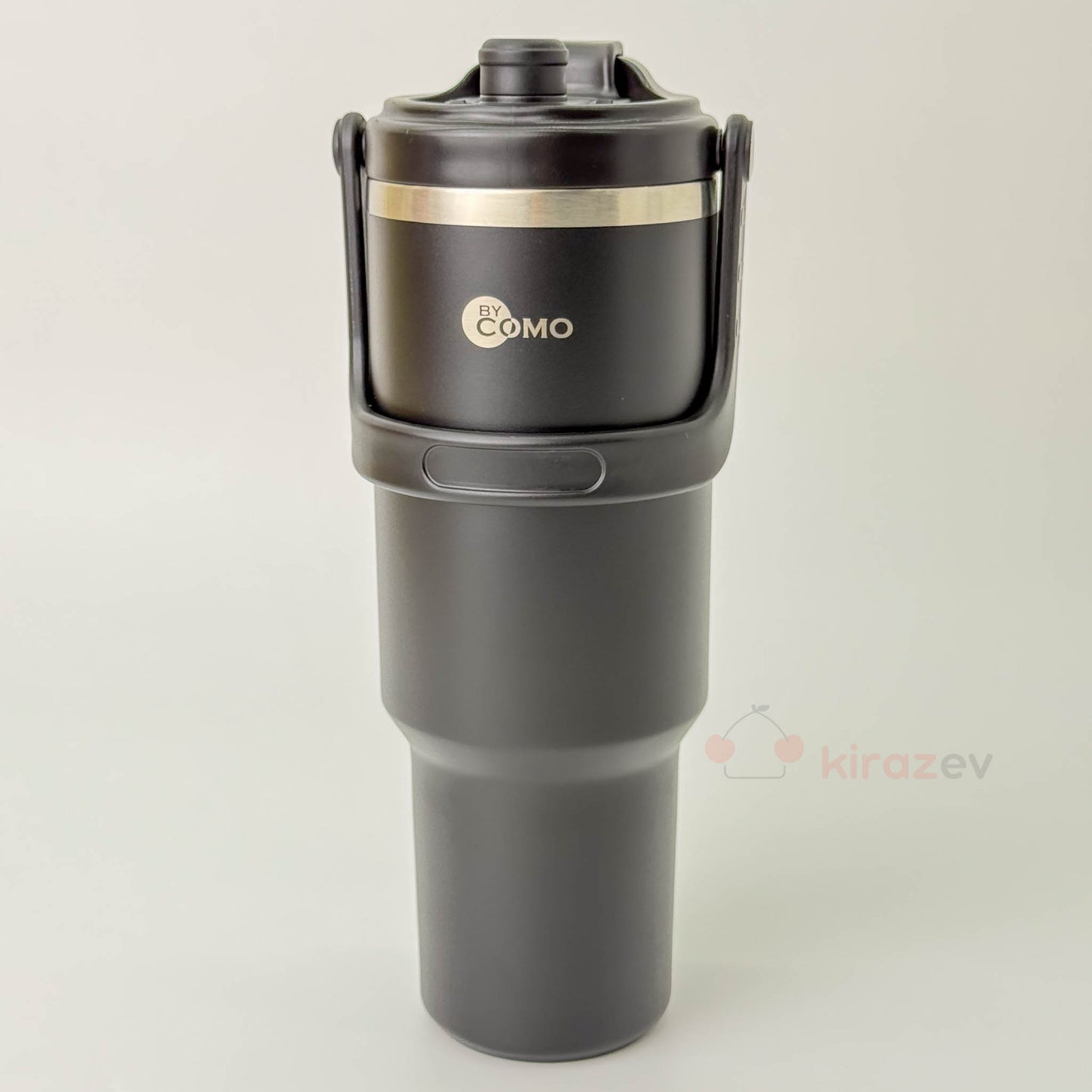 Paslanmaz Tutacaklı Pipetli Çelik Termos Siyah