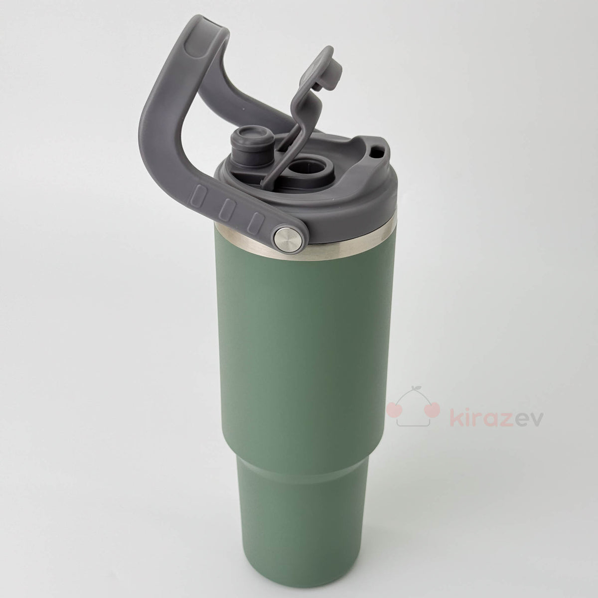 Paslanmaz Tutacaklı Pipetli Çelik Termos Yeşil